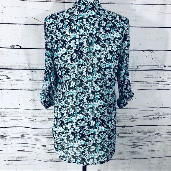 Kut from the Kloth Jasmine Floral Blouse Blue Black White S - Picture 4 of 6